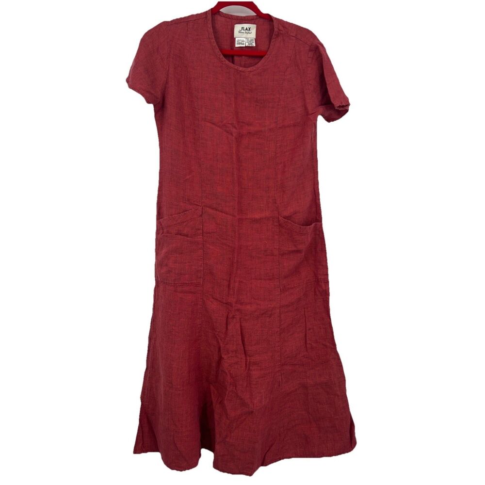 FLAX Engelhart 100% Linen Dress Lagenlook Cottagecore Boho Short Sleeve S Dress